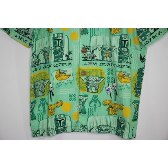 Geeki Tikis Mens Large Mandalorian Baby Yoda Aloha Button Up Hawaiian Shirt K575 - Picture 3 of 7